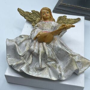 Vintage Fontanini Italy wall hanging angel in a white dress guitar.